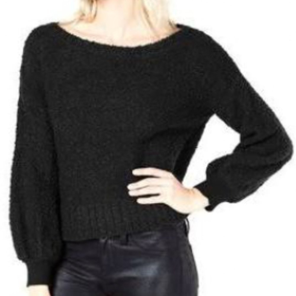 Bar III Women's Black Bishop-Sleeve Textured Sweater Sweatshirt Size XL